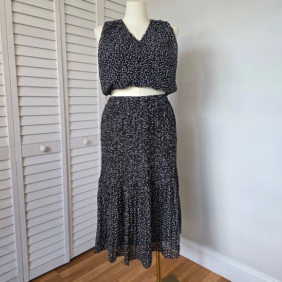 WD.NY White Black Polka Dot Pleated Midi Skirt Set Women's M Classic Old Money - Picture 2 of 15
